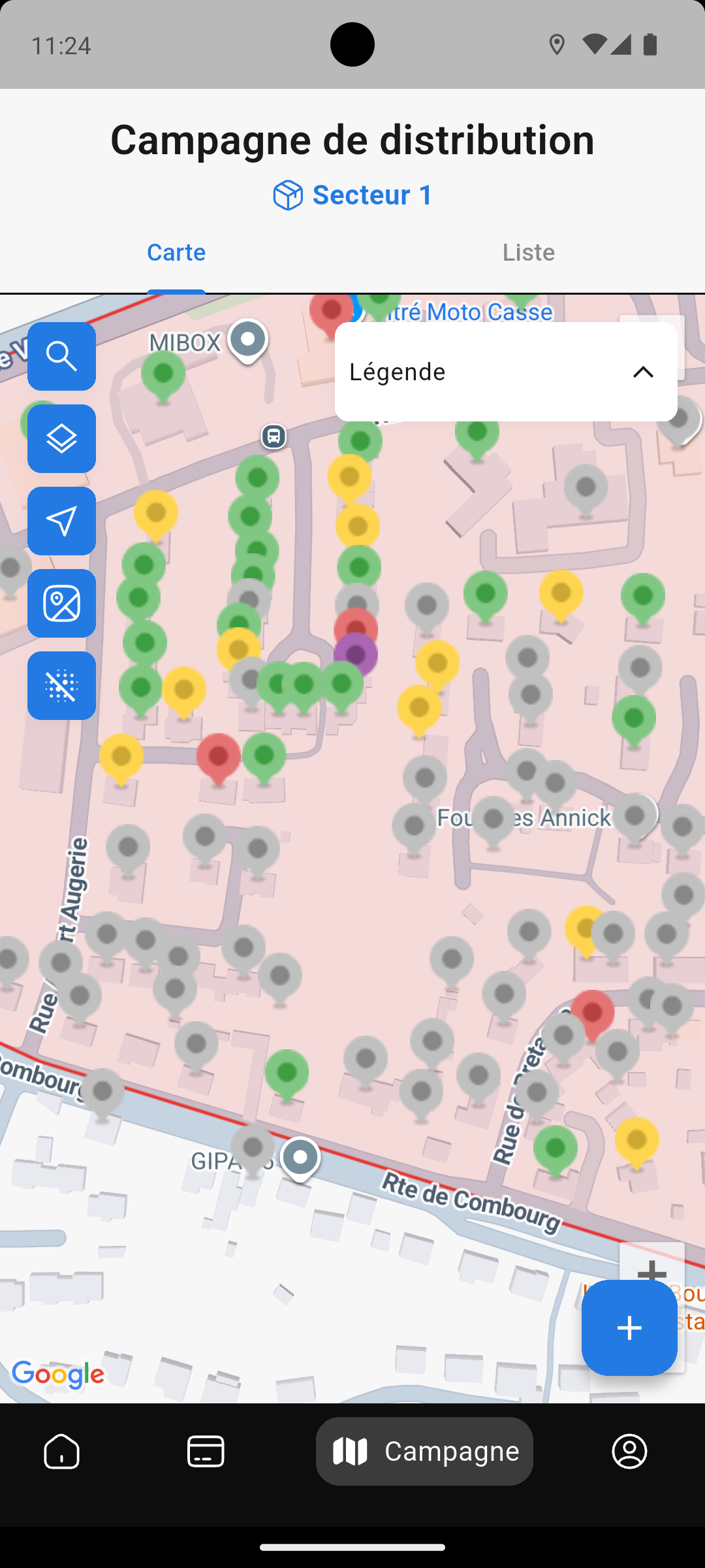 Application mobile Calendrix - carte interactive en tournée
